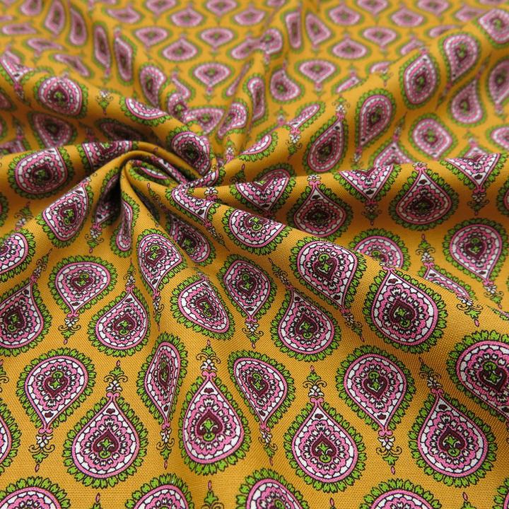 Actual product image Stoffrestposten Cotton - Oriental pattern mustard - Minimum quantity: 1 metre