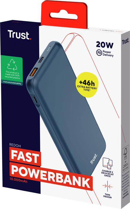 Image du produit Trust REDOH 10.000 POWERBANK BLUE (10000 mAh, 18 W, 37 Wh)