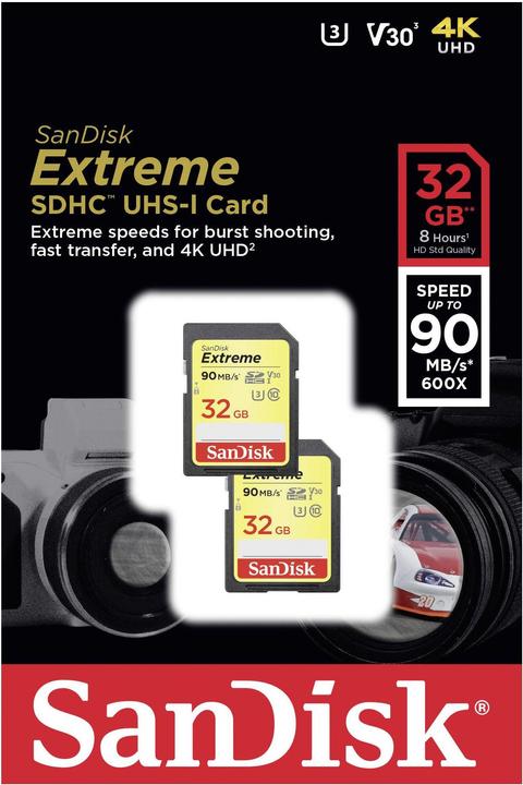 Actual product image SanDisk Extreme SDHC U3 2-Pack (32 GB, SDHC, U3, UHS-I)