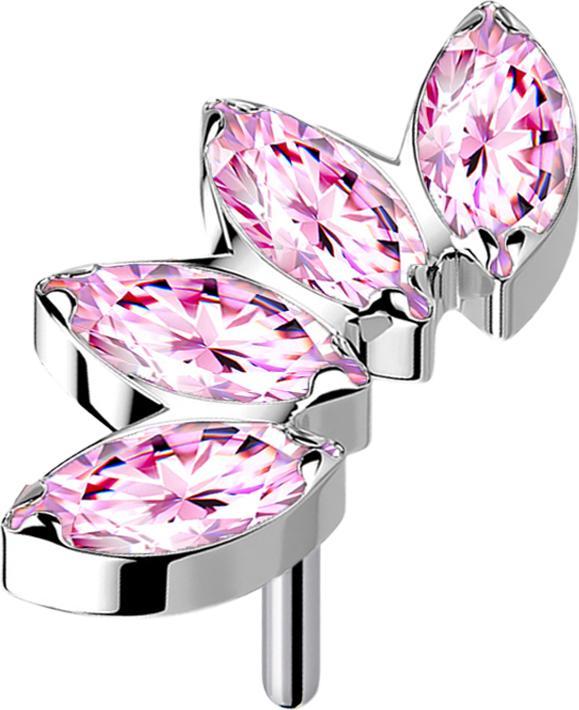 Actual product image Star Piercing Threadless silver fan with four pink crystals (without brass, Titanium)