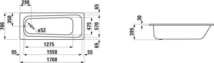 Actual product image Laufen Built-in bathtub PRO 1700x700mm white (107 l, 170 cm, 70 cm)