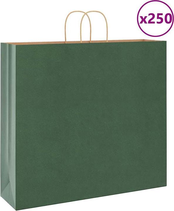 Produktbild VidaXL Kraftpapiertüten 250 Stk. mit Henkel Grün 54x15x49 cm Papiertüte (Geschenktüte, 250 x)