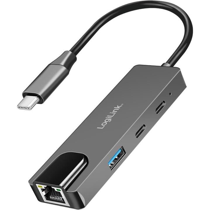 Thumbnail - LogiLink Prüfen (USB-C, 3 Ports), Dockingstation + USB Hub, Grau