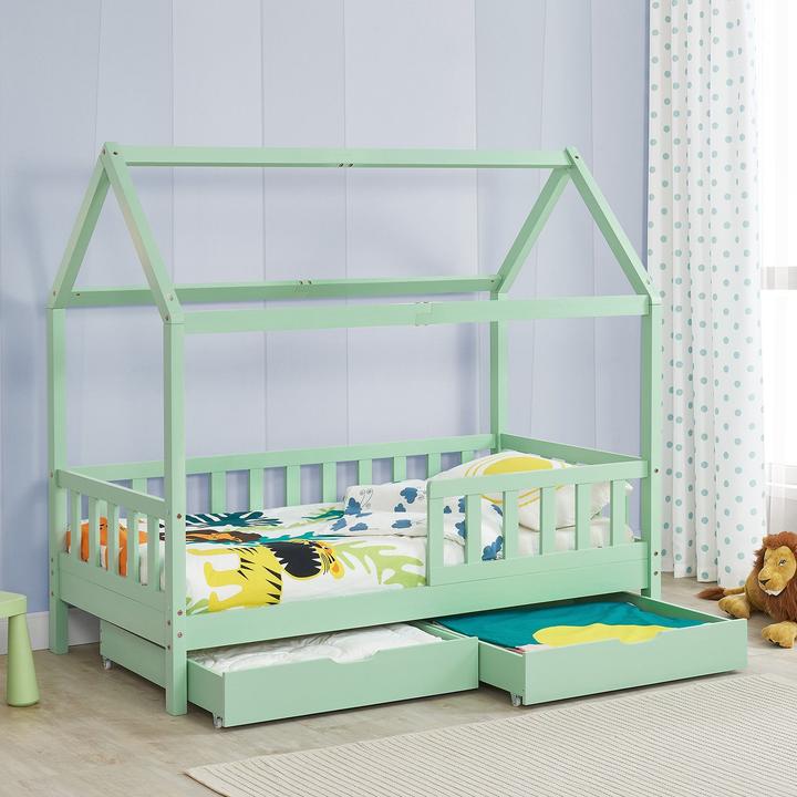 Image du produit Juskys Kinderbett 90x200cm mit Bettkasten Marli - Mint (90x200)