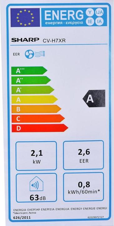 Energie-Label Sharp Airco Cvh7xr (26 m², 7165.50 BTU/h)