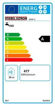 Energy Label Stiebel Eltron DNM 3 Mini instantaneous water heater for hand basin only, 3.5 kW, with plug, unpressurised, VDE