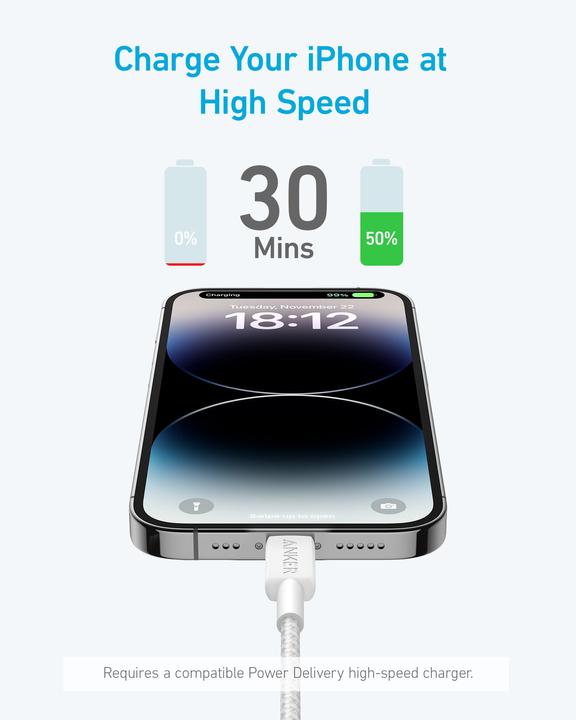 Immagine prodotto Anker Cavo 322 USB-C A Cavo Di Collegamento Trenzado 0,9m Blanco (0.90 m, USB 3.2 Gen 1)