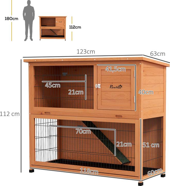 Image du produit PawHut Kaninchenstall Tannenholz, Stahl Orange