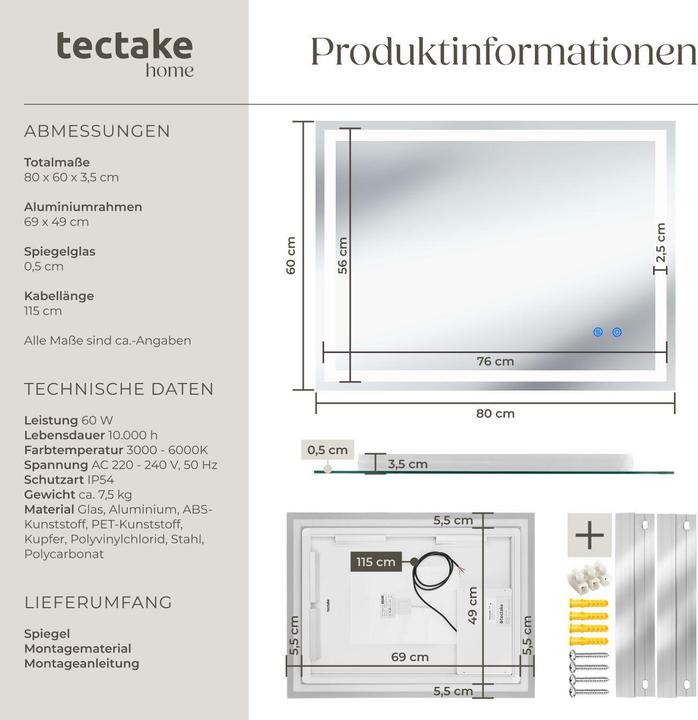 Immagine prodotto tectake Clara (80 x 60 cm)