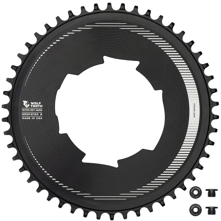 Actual product image Wolf Tooth SRAM Aero-Chainring,107 BCD, 4-Hole, 50 Z., Drop-Stop B, black (107)