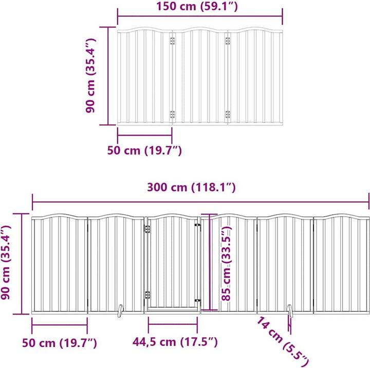 Produktbild vidaXL Hundetor mit Tür Faltbar Absperrgitter Hunde Schutzgitter 9-tlg. Holz (50 cm)