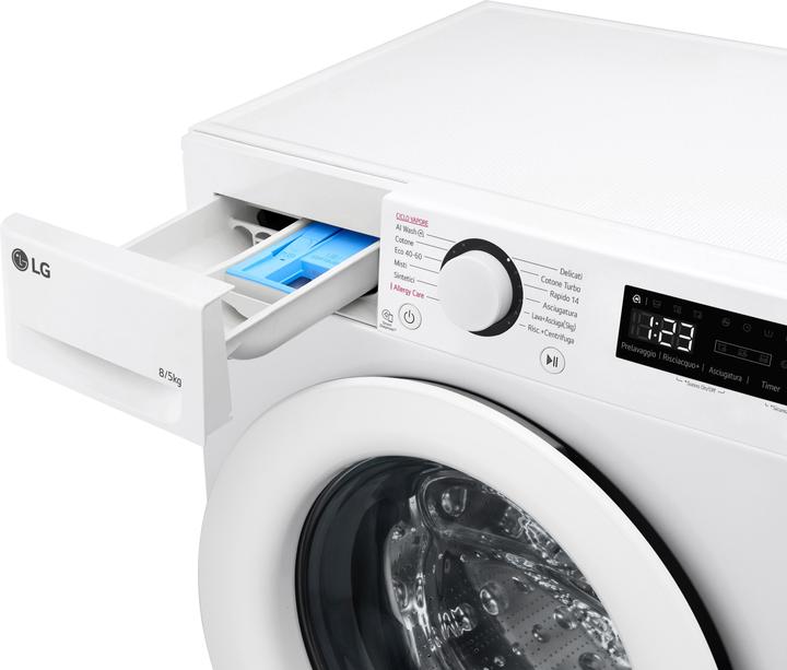Produktbild LG D2R3S08NSWW Wasch-Trockenautomat slim 8/5kg AI DD, Klasse E, 1200 U/min, AI Wash, Steam