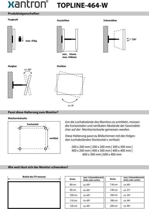 Image du produit Xantron Topline-464-W (Mur, 45 kg, 37" - 70")