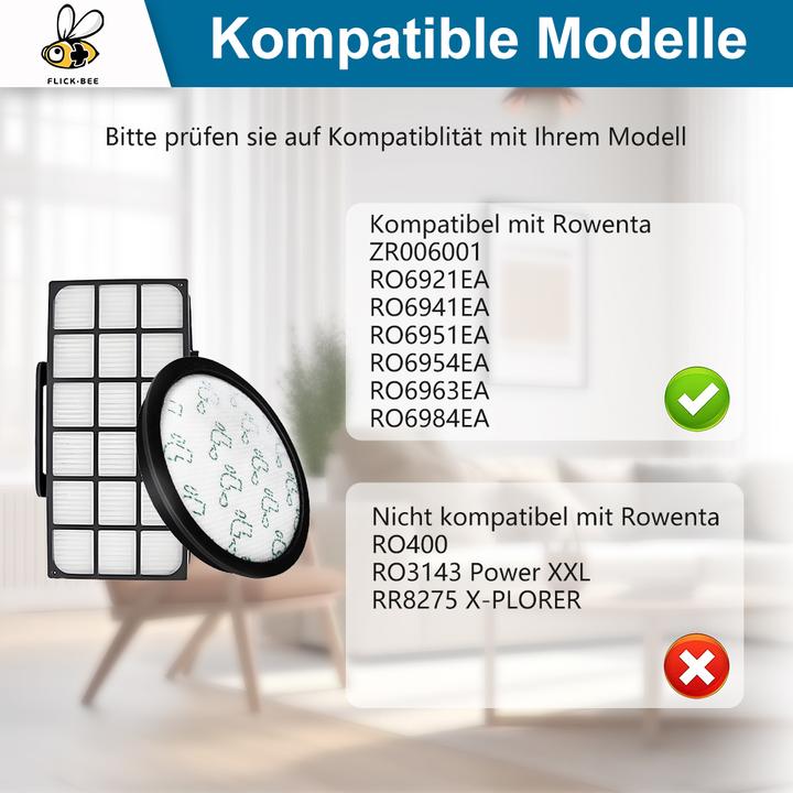 Produktbild Flickbee Filter set for Rowenta X-Power & X-Trem Power Silence Force Cyclonic - replaces ZR006001, 1202012
