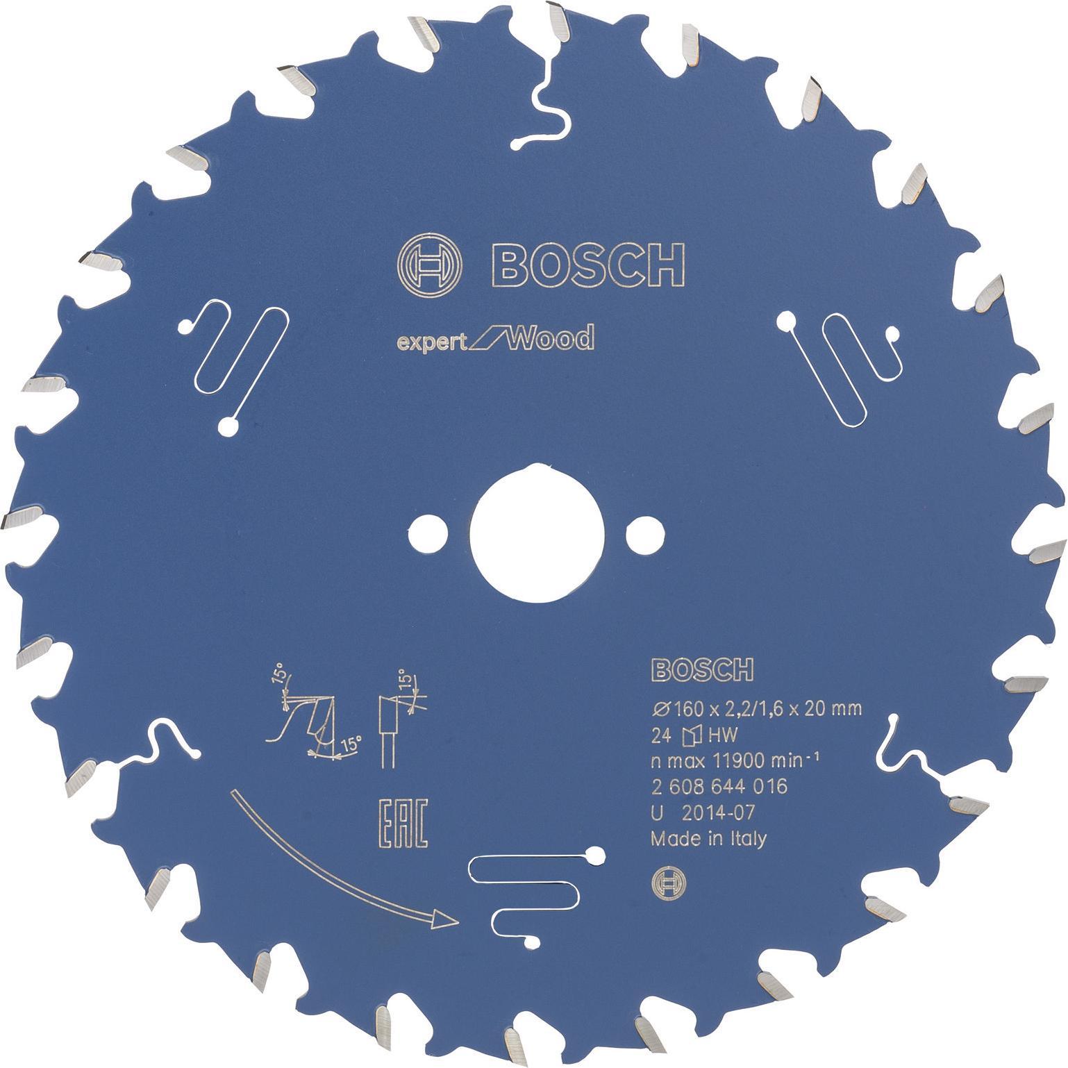 Bosch Professional Zubehör, Sägeblatt, Kreissägeblatt Expert for Wood, 160 x 20 x 2,2 mm, 24