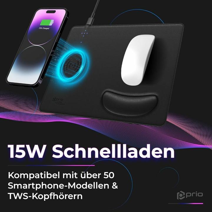 Actual product image prio Fast Wireless Charging Mouse Pad 15W (USB C) black