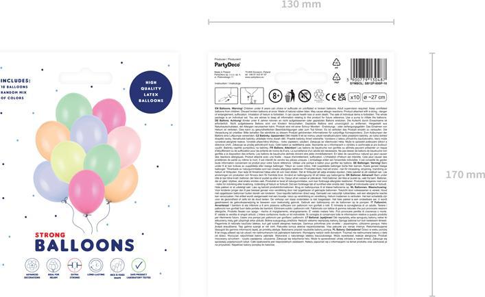 Actual product image Partydeco Strong Balloons 27cm, Pastel Mix (1 pkt / 10 pc.) (10 x)
