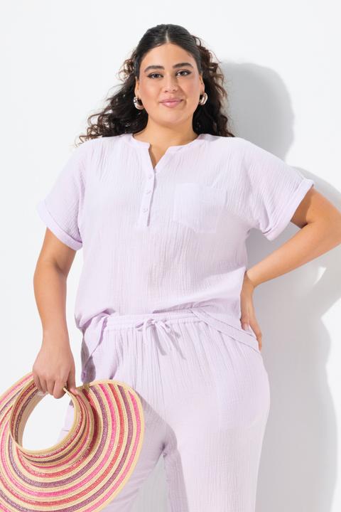 Produktbild Ulla Popken Musselin-Bluse, Oversized, Tunika-Ausschnitt, Halbarm (46, 48)