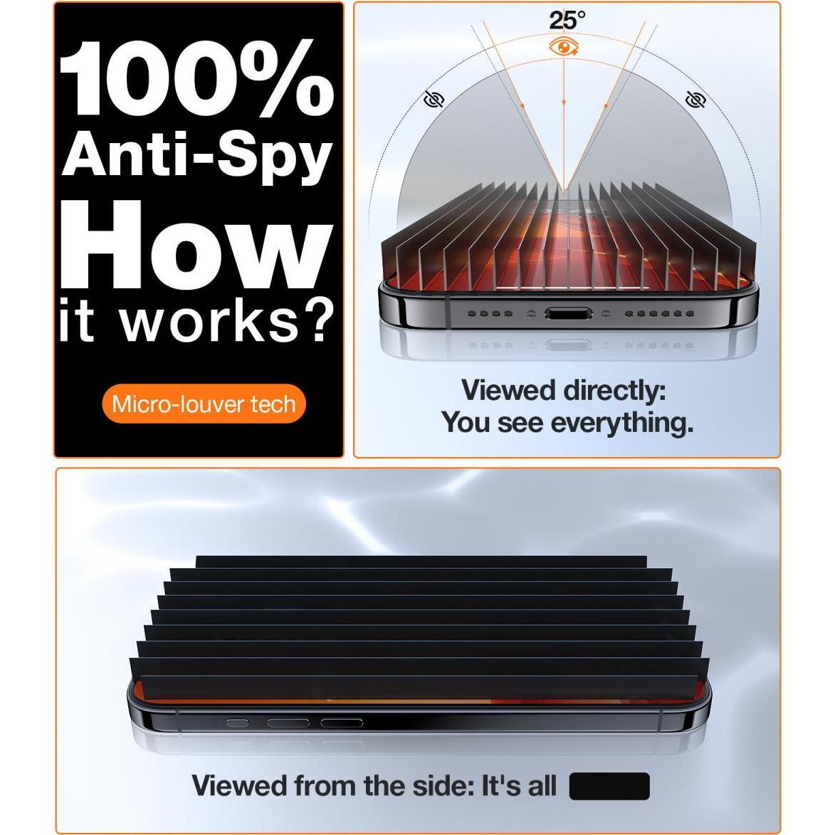 Thumbnail - Torras GlassGo Privacy Panzerglas (1 Stück, Apple iPhone 15 Pro Max), Smartphone Schutzfolie, Schwarz