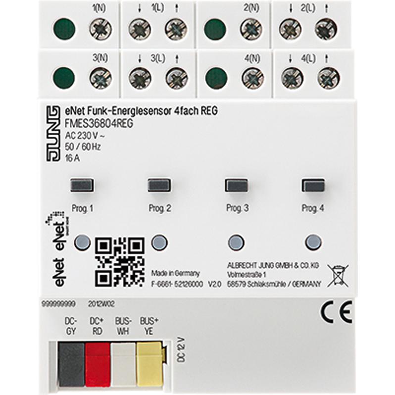 JUNG, Zubehör Schalterprogramm, Funk-Energiesensor REG, 4-kanalig FMES36804REG