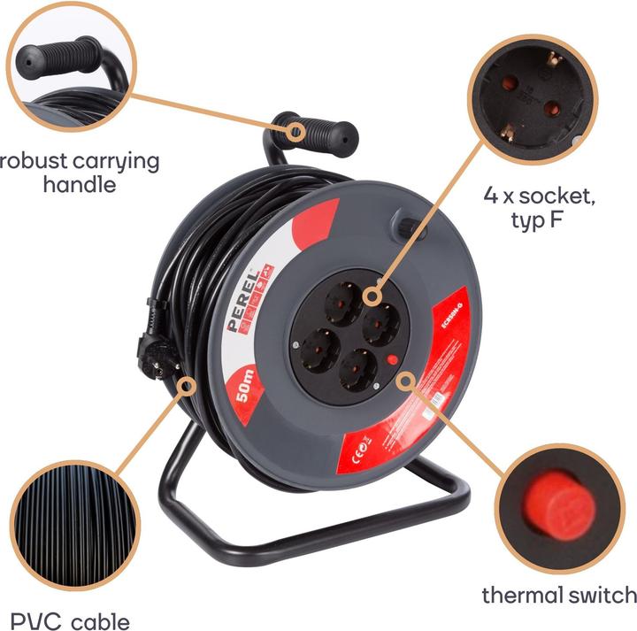 Actual product image Velleman CABLE REEL - 50 m - 3G1.5 - GERMAN SOCKET (50 m)