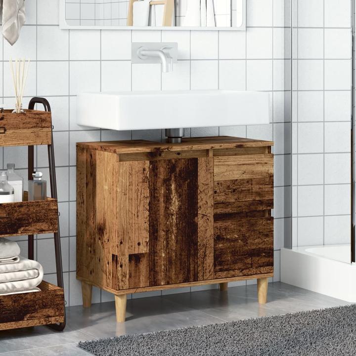 Actual product image vidaXL Vanity unit Bathroom cabinet Bathroom furniture antique wood look (65 x 33 x 60 cm)