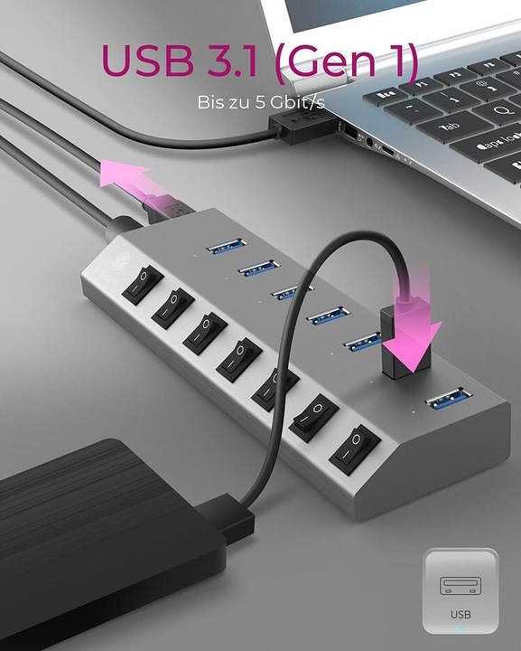 Produktbild RaidSonic IB-HUB1701-C3 (USB-C, 7 Ports)
