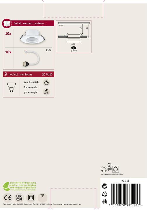 Produktbild Paulmann Einbauleuchte 10er-Pack (GU10)