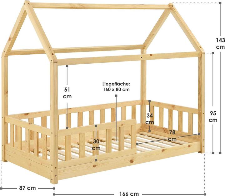 Image du produit Juskys Kinderbett Marli 80x160cm - Natur (80 x 160 cm)