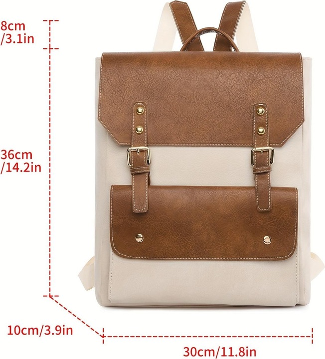 Only-Bags.Store Vintage Schnalle Dekor Klappe Backpac, Preppy Style Schultasche, solide Farbe Laptop Daypack
