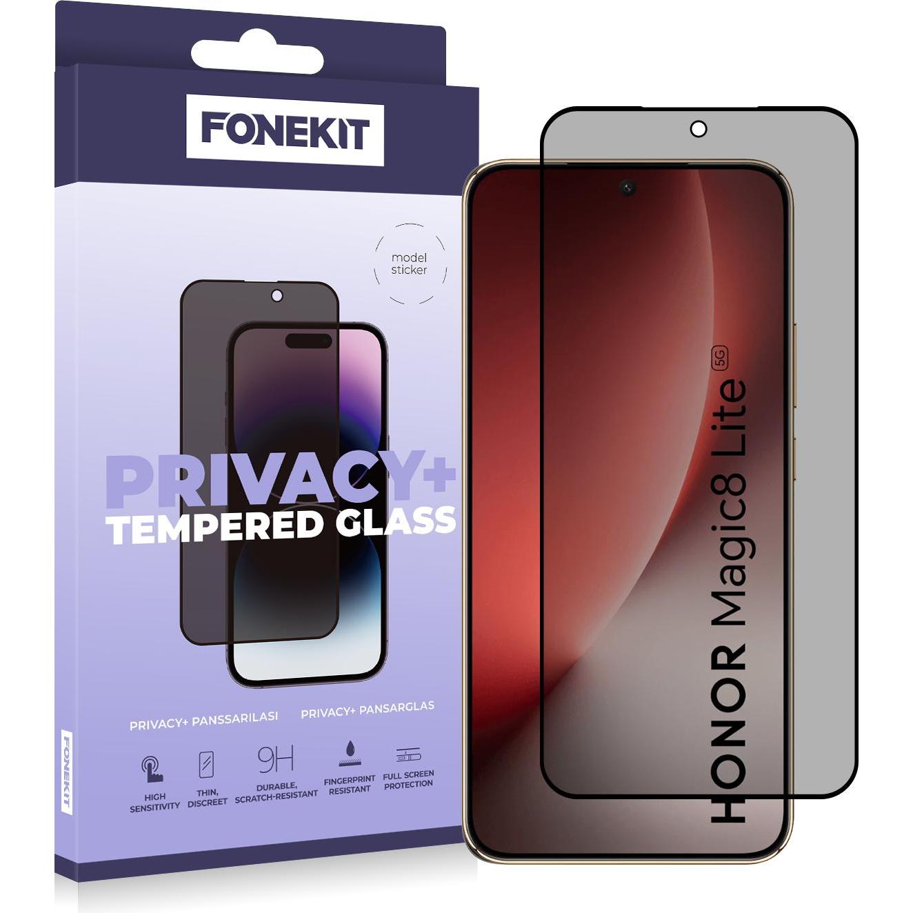FoneKit Privacy+ Full Cover Tempered Glass, Honor Magic 8 Lite/X9D, Pellicola protettiva smartphone, Trasparente