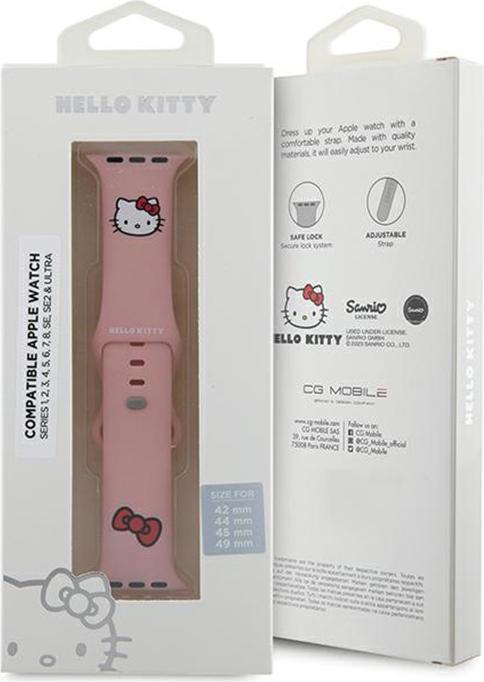 Actual product image Hello Kitty Pasek HKAWLSCHBLP Apple Watch 42/44/45/49mm różowy/pink strap Silicone Kitty Head (42 mm, Stainless steel, Silicone)