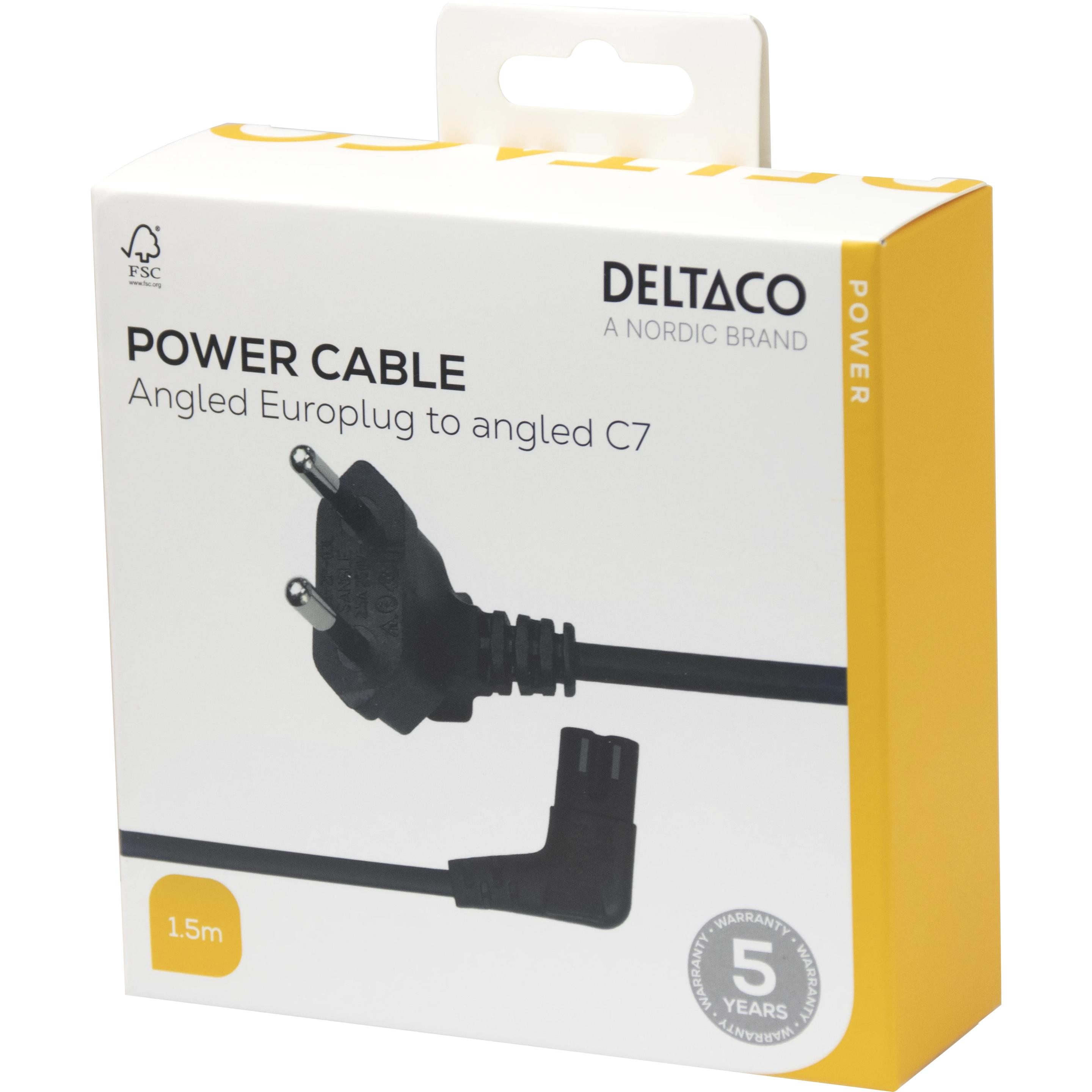 Thumbnail - Deltaco Power cable CEE 7/16 - C7, angled, 1.5m - Black (1.50 m), Stromkabel