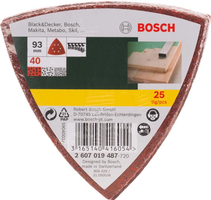 Produktbild Bosch Zubehör Schleifblatt-Set für Deltaschleifer, 93 mm, 40, 6 Löcher, 25er-Pack (40)