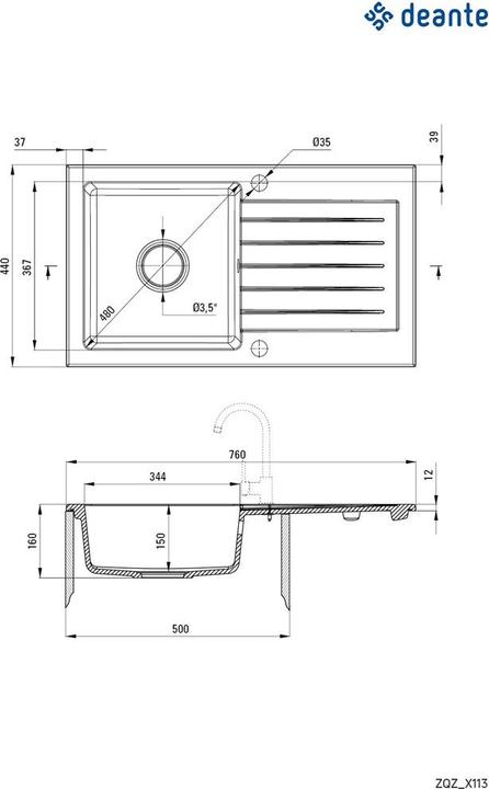 Immagine prodotto Deante Lavello in granito a 1 vasca con scolapiatti (76 cm)