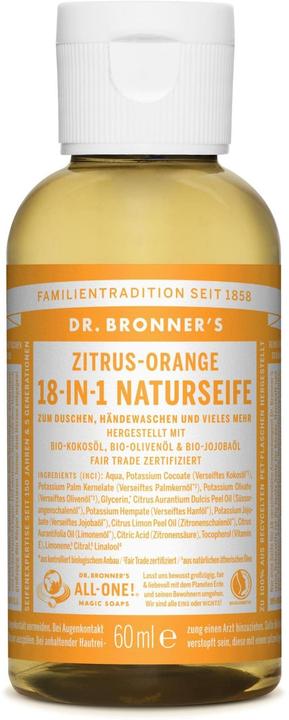 Actual product image Dr. Bronner's 18-in-1 Citrus-Orange (Liquid soap, 60 ml)