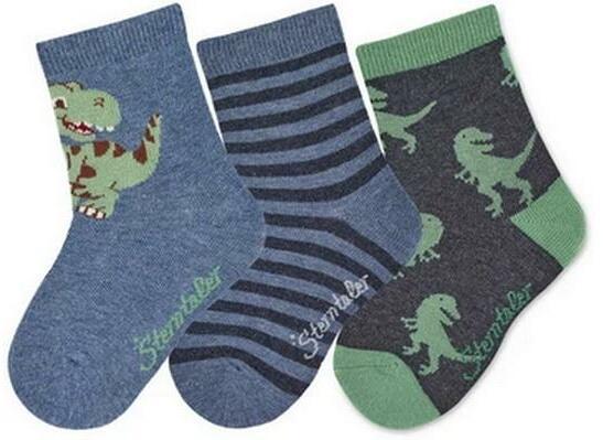 Produktbild Sterntaler Socken 3er Set Ringel/Dinos Blau/Grün/Grau Gr. 27-30 (3er Pack, 27 - 30)