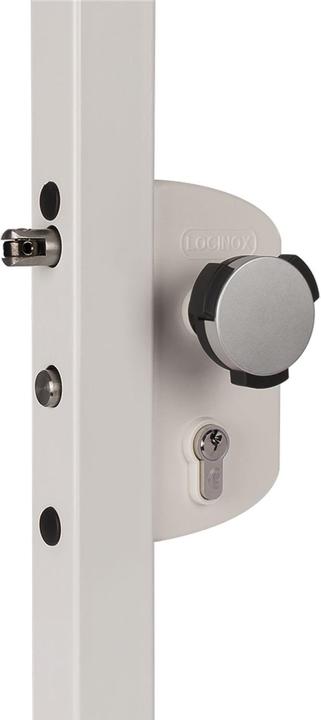 Locinox LAKZ4i4i mesh door lock set with Kidloc door knob, for 40 mm profiles, aluminium RAL7040