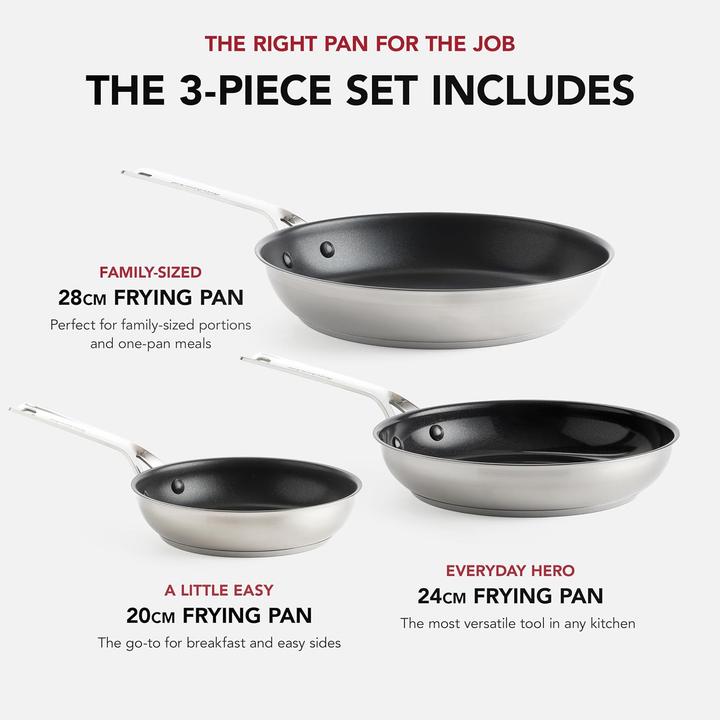 Actual product image KitchenAid Patelnie stalowe z powłoką 20 + 24 + 28 cm (28 cm, Pan set + pot set, Stainless steel)