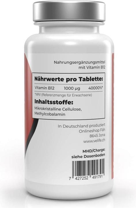 Nährwerte und Zutaten VeLife Vitamin B12 Tabl (180 Stk., Tabletten, 81 g)