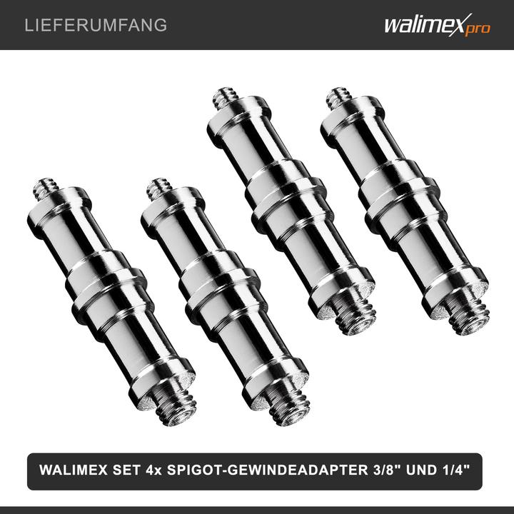 Produktbild Walimex Set 4x Spigot Gewinde Adapter 3/8" 1/4" Fotografie Kamera Zubehör Stativ (Stativadapter)