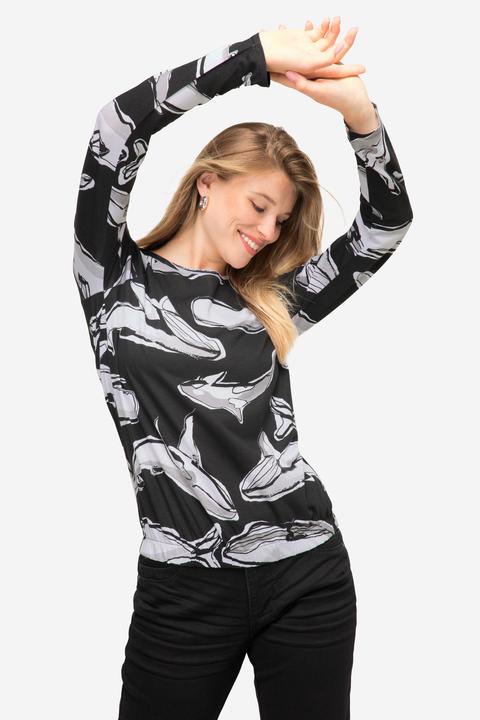 Immagine prodotto Laurasøn T-shirt con stampa con balena, scollo a girocollo, maniche lunghe, orlo elastico e OEKO-TEX (L)