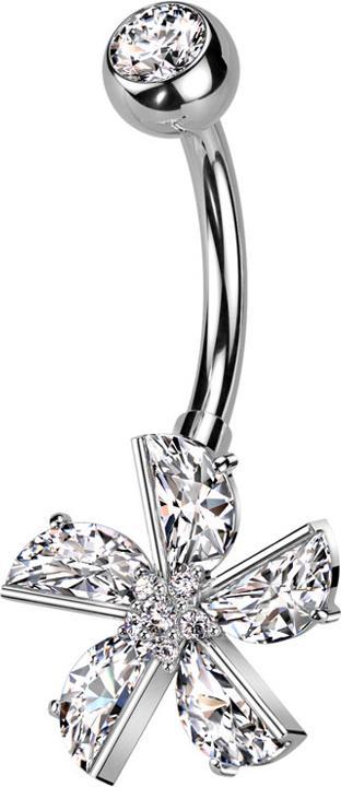 Produktbild Star Piercing Banane silber mit Kugel Kristall silber und Blume Kristalle silber (Messing, Chirurgenstahl 316L)
