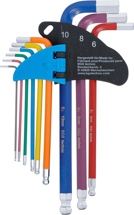 Actual product image BGS L-Type Wrench Set | Multicolour | internal Hexagon, internal Hexagon with Ball Head 1.5 - 10 mm |...
