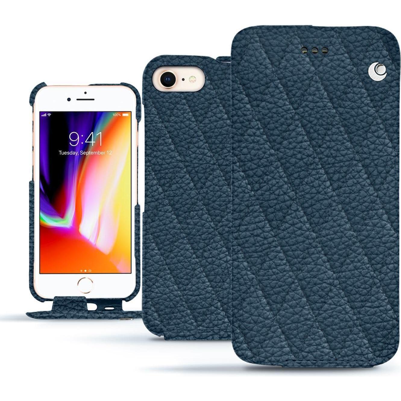 Noreve Lederschutzhülle vertikal (Apple iPhone 8), Smartphone Hülle, Blau