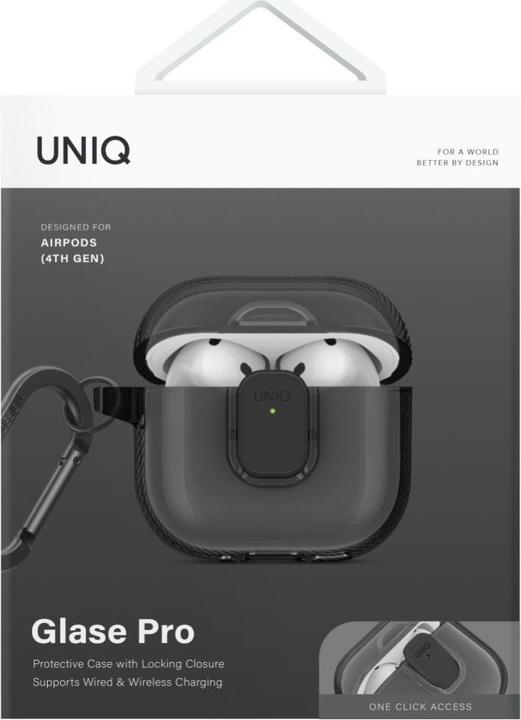 Actual product image Uniq Case Glase Pro for AirPods 4 Lock Case smoke