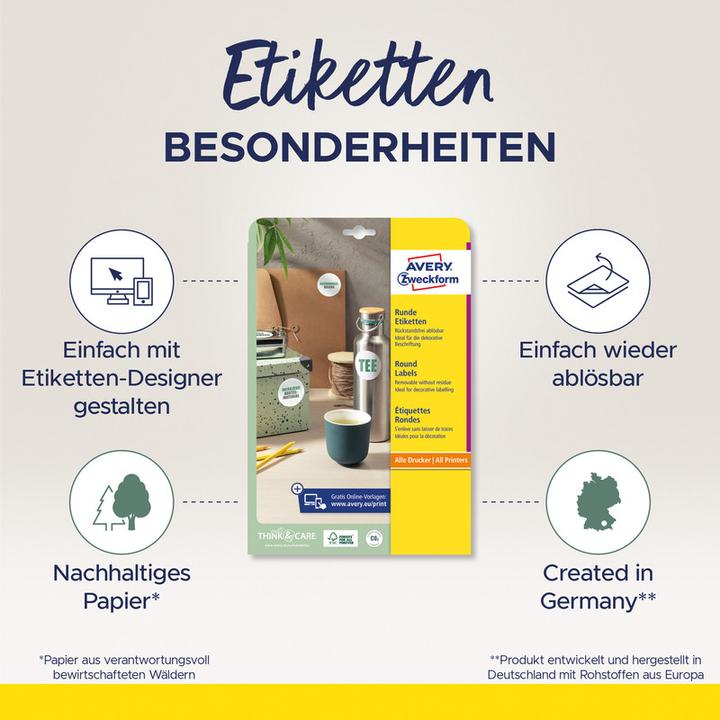 Produktbild Avery Zweckform Kennzeichnungsetiketten, Durchmesser: 10 mm weiss, rund, wiederverwendbar, Papier blanko