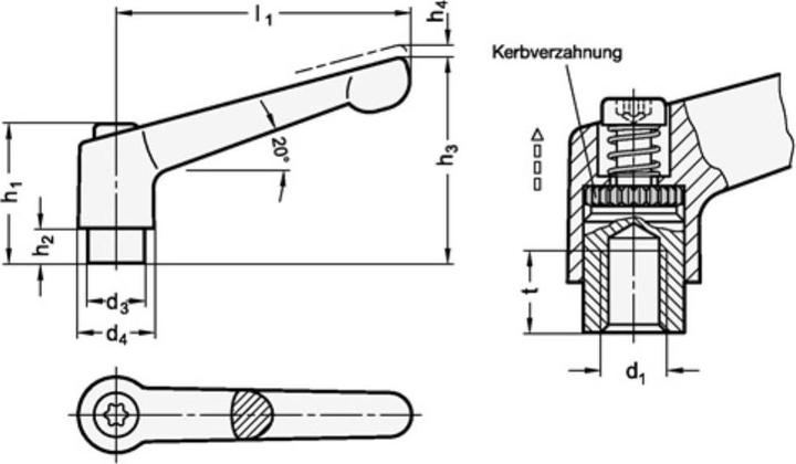 Produktbild Ganter Verstellbarer Klemmhebel GN 300 d1 M 6 mm l1 45 mm l2 32 mm Aussengewinde (45 mm)
