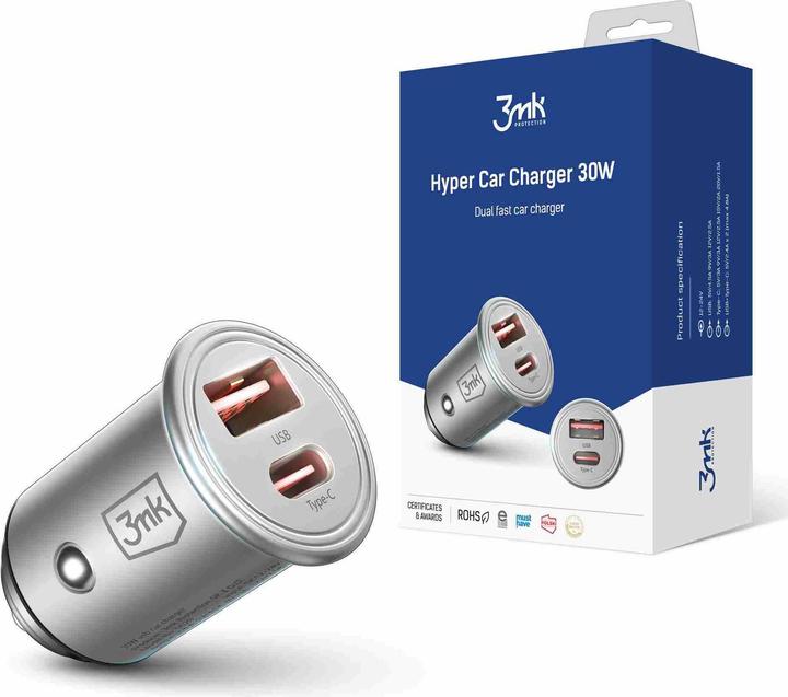 3MK Chargeur de voiture Hyper Type-C + ports USB QC 4.0 + PD 30W