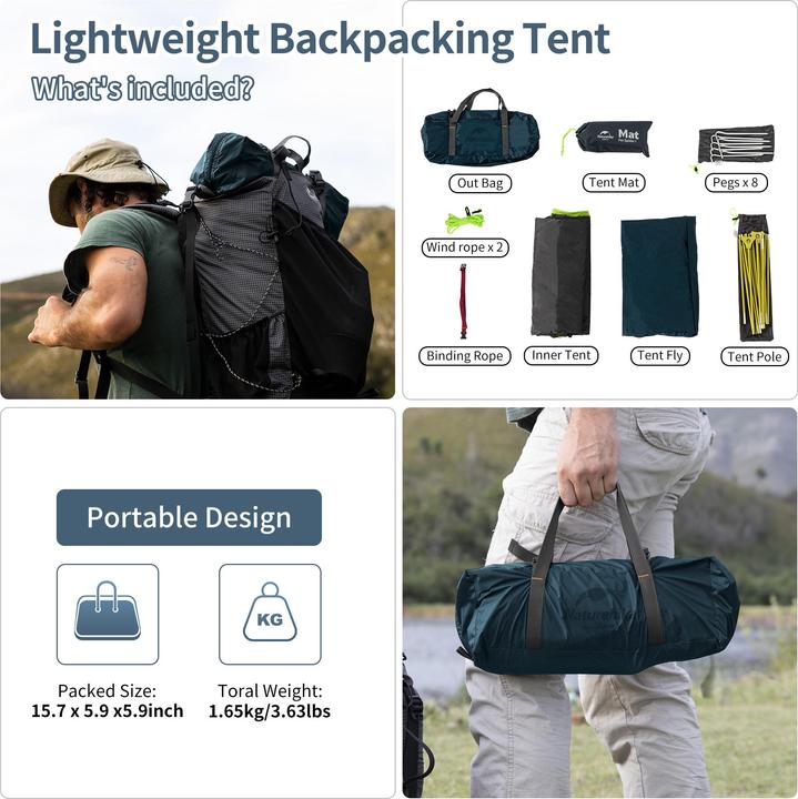 Image du produit Naturehike cycling Ultralight 1 man tent + mats 20D Forest navy blue + mats (1 personne)
